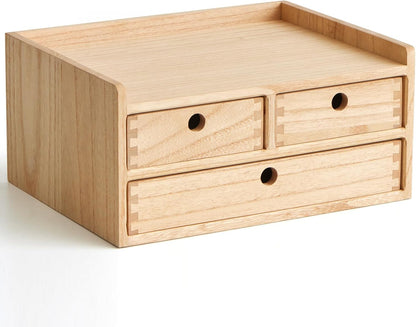KIRIGEN Wooden Desktop Organizer Paper Storage Letter Tray File Sorter - Desk Rack Magazine File Dividers Holders for Home Office Accessories Wood Desk Cabinet with 3 Layer Trays Natural(3KWJG-NA)