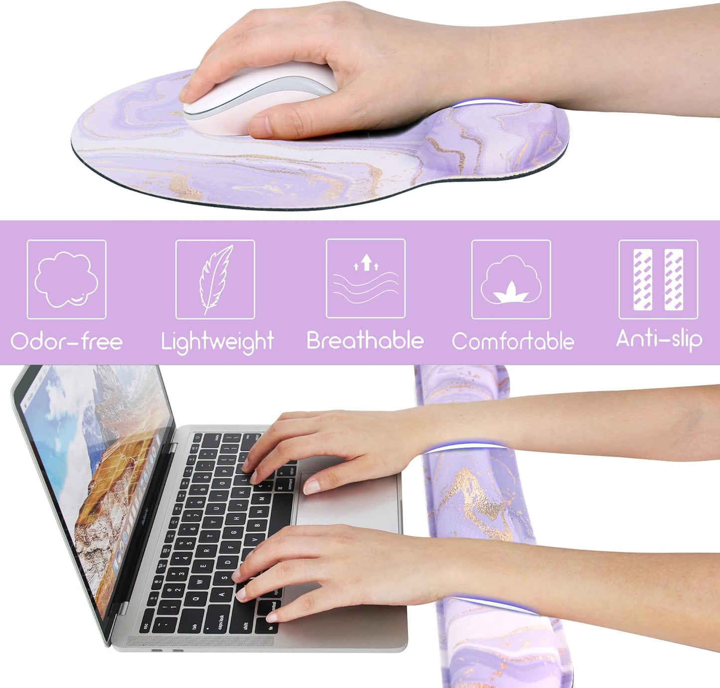 Ergonomic Mouse Pad with Wrist Rest and Keyboard Wrist Rest, Memory Foam Wrist Rest for Computer Keyboard, Easy Typing, Pain Relief, Mouse Pad Wrist Support for Gaming,Office, Laptop, Black Flower