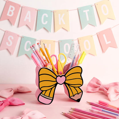 Tenceur Pink Pen Holder for Desk Large Capacity Pink Bow Pencil Holder Coquette School Supplies Set Desk Organizer Cute Bow Office Decor Makeup Brush Holders Funny Back to School Gift for Women