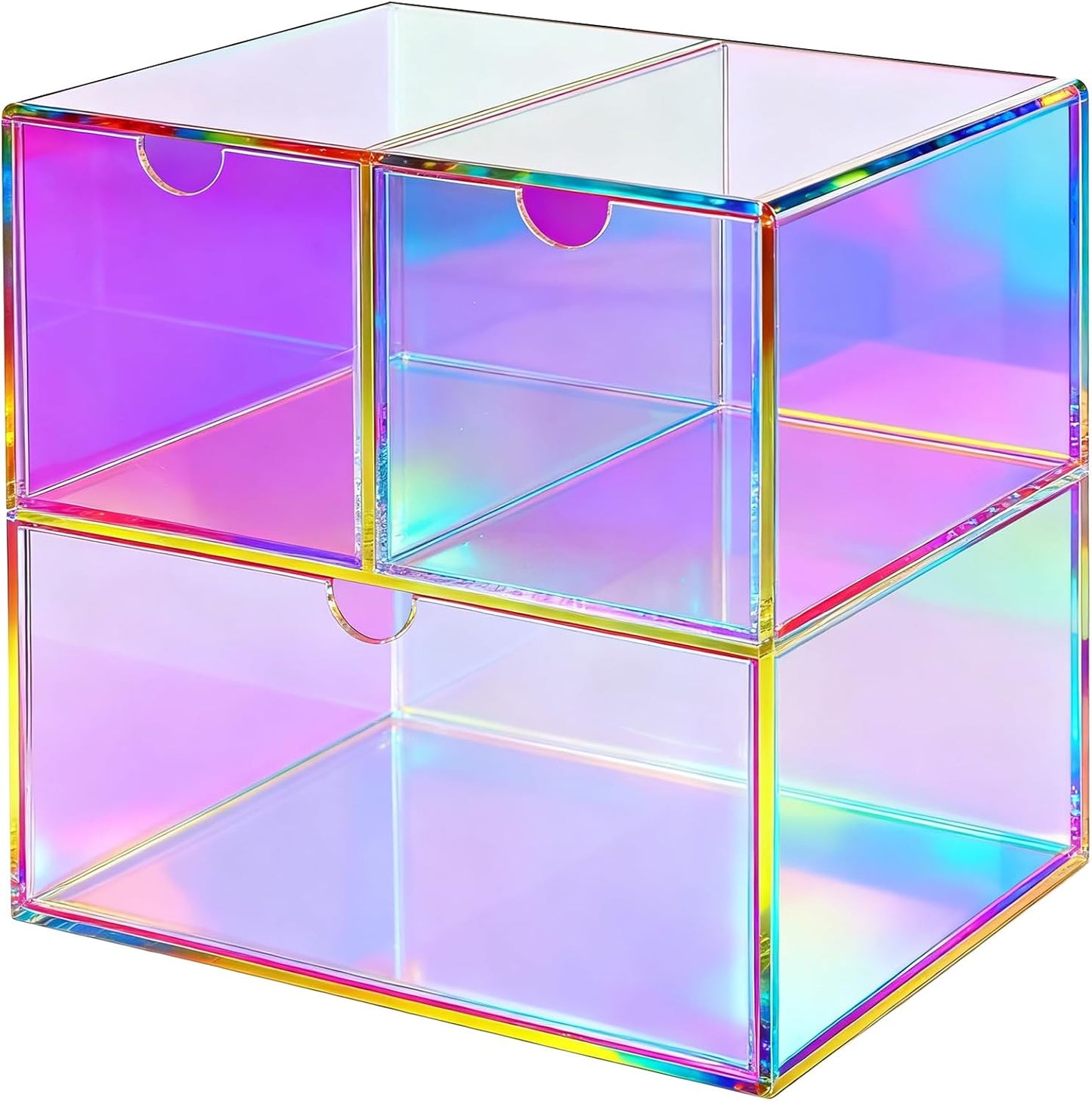 Gelite Desk Organizer with 3 Storage Drawers for Makeup Office Acrylic Desktop Drawer Organizer for Vanity Office Organization and Storage Box, Neon Pink