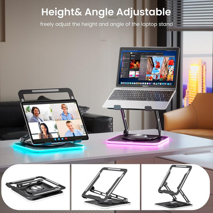 JOYEKY Laptop Stand for Desk, Adjustable Computer Stand with 360° Rotating Base, Ergonomic Laptop Riser for Collaborative Work, Foldable & Portable Laptop Stand, fits for All 10-16" Laptops (Grey)