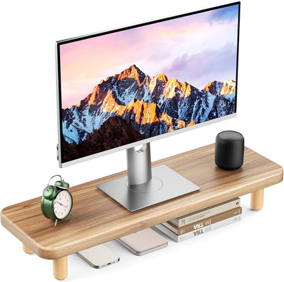 Monitor Stand Riser, 24 Inch Wood Desk Organizer with Monitor Stand & Storage Computer Monitor and Laptop Riser Multifunctional Laptop Stand Desk Organizer for Office Home Screen/Laptop/PC (Light Walnut)