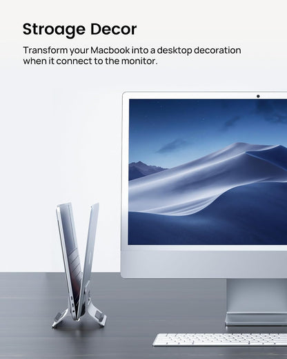 SODI Vertical Laptop Stand for Desk, Gravity Auto Lock MacBook Stand, Aluminum Laptop Holder Vertical Compatible with MacBook Pro, Air, Tablet, Space-Saving Organize Work & Home Office, Gray