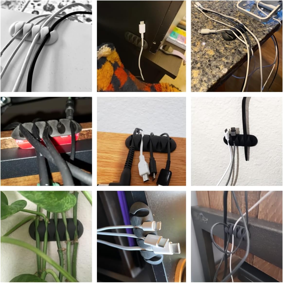 OHill 16-Pack Black Cord Organizer - Adhesive Cable Clips Holder for Desk, Wall, Car - Wire Management Clips for iPhone Charger, USB, Computer Cables -Cord Keepers with Strong Sticky Backing