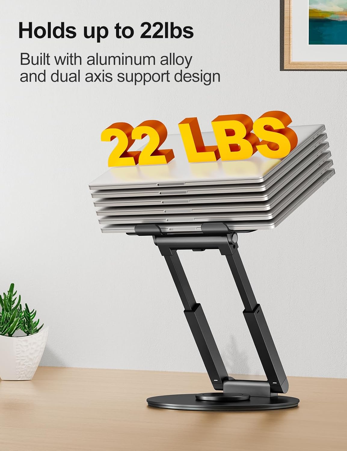 tounee Telescopic Laptop Stand for Desk with 360° Swivel Base, Sit to Stand, Height Adjustable, Portable Riser Holder for Good Posture, Compatible with MacBook Pro, All Laptops 10-17"-Gray
