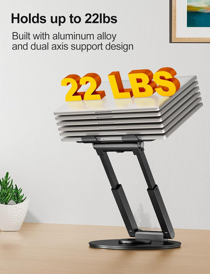 tounee Telescopic Laptop Stand for Desk with 360° Swivel Base, Sit to Stand, Height Adjustable, Portable Riser Holder for Good Posture, Compatible with MacBook Pro, All Laptops 10-17"-Gray