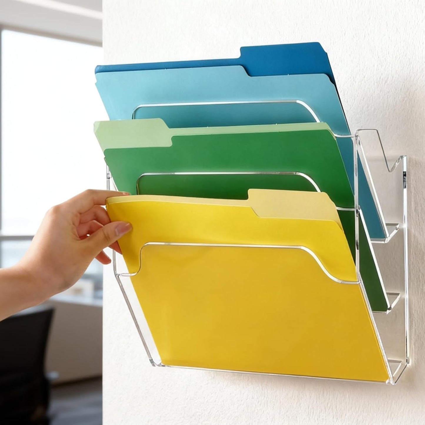 Wall Hanging File Folder Organizer for Desk, 3-Tier Acrylic Magazine Rack Wall Mount File Holder, Clear Paper Document Office Organizer - 1 Pack