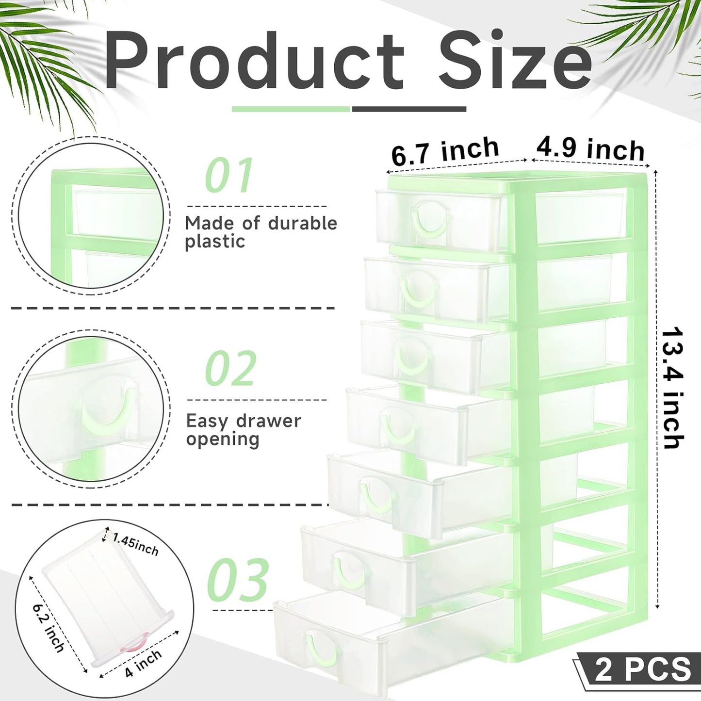 Thyle 2 Pcs Plastic Drawers Organizer Mini Organizer Stackable Plastic Clear Drawer Storage Box Containers Storage Units for Desktop Classroom Craft 6.7 x 4.9 x 13.4 inches(Purple)