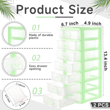 Thyle 2 Pcs Plastic Drawers Organizer Mini Organizer Stackable Plastic Clear Drawer Storage Box Containers Storage Units for Desktop Classroom Craft 6.7 x 4.9 x 13.4 inches(Purple)