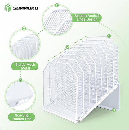 SUMMORO Inclined File Organizer for Desk, 7-Section Vertical File Folder Holder Office Desk Organizer Metal Rack File Wire Mesh Desktop Document Sorter for Office School Classroom Home (Black)