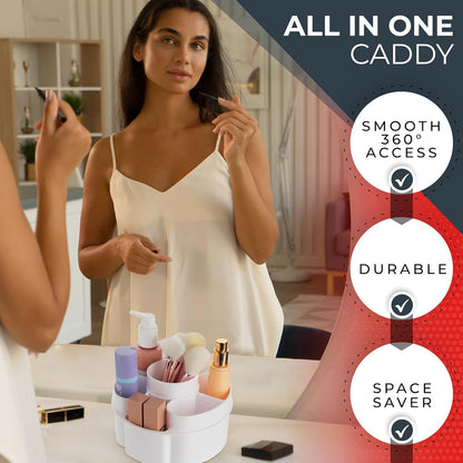 Masirs Small 360 Rotating Makeup Organizer - Mini Yet Spacious Cosmetic Storage Solution with Multiple Compartments - The Perfect Spinning Make-Up Caddy for Vanity or Bathroom Counter (Round - Clear)
