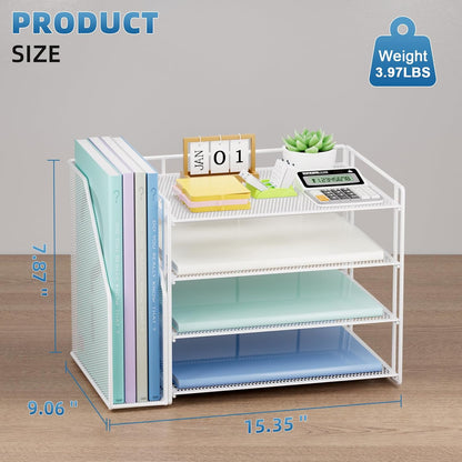 Marbrasse Desk Organizer and Accessories，4-Tier Paper Letter Tray Organizer with File Holder，Desk Accessories & Workspace Desktop Organizers for School Home Office Supplies (Blue)