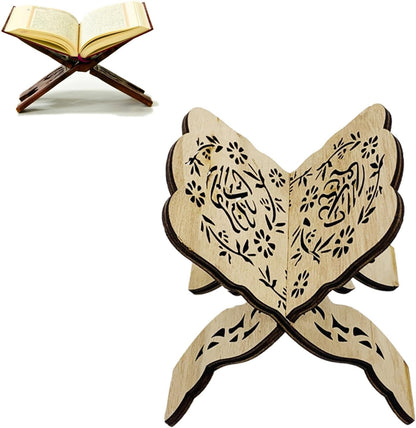 Folding Wooden Book Stand,Exquisite Engraving Muslim Book Holder,Islam Eid Quran Bible Carved Book Stand for Home Office,Religious Gift(1#)