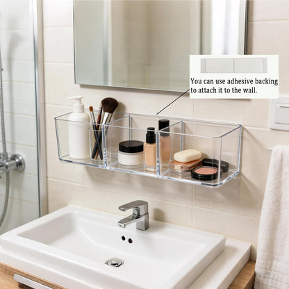 2 Pack Acrylic 3-Compartment Organizer Box, Storage Box with Lid, Clear Pen Holder Organizer Makeup Brush Holder for Office Desk Accessories, Cosmetic Brush Storage Box, Dorm, Bathroom, Kitchen