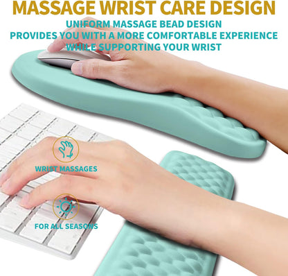 Hokafenle 2 in 1 Ergonomic Mouse Pad Wrist Support & Wrist Rest for Computer Keyboard Set, with Relieve Carpal Tunnel Pain Massage Bulge and Full Memory Gel Design (2In1 Set, Light Green)