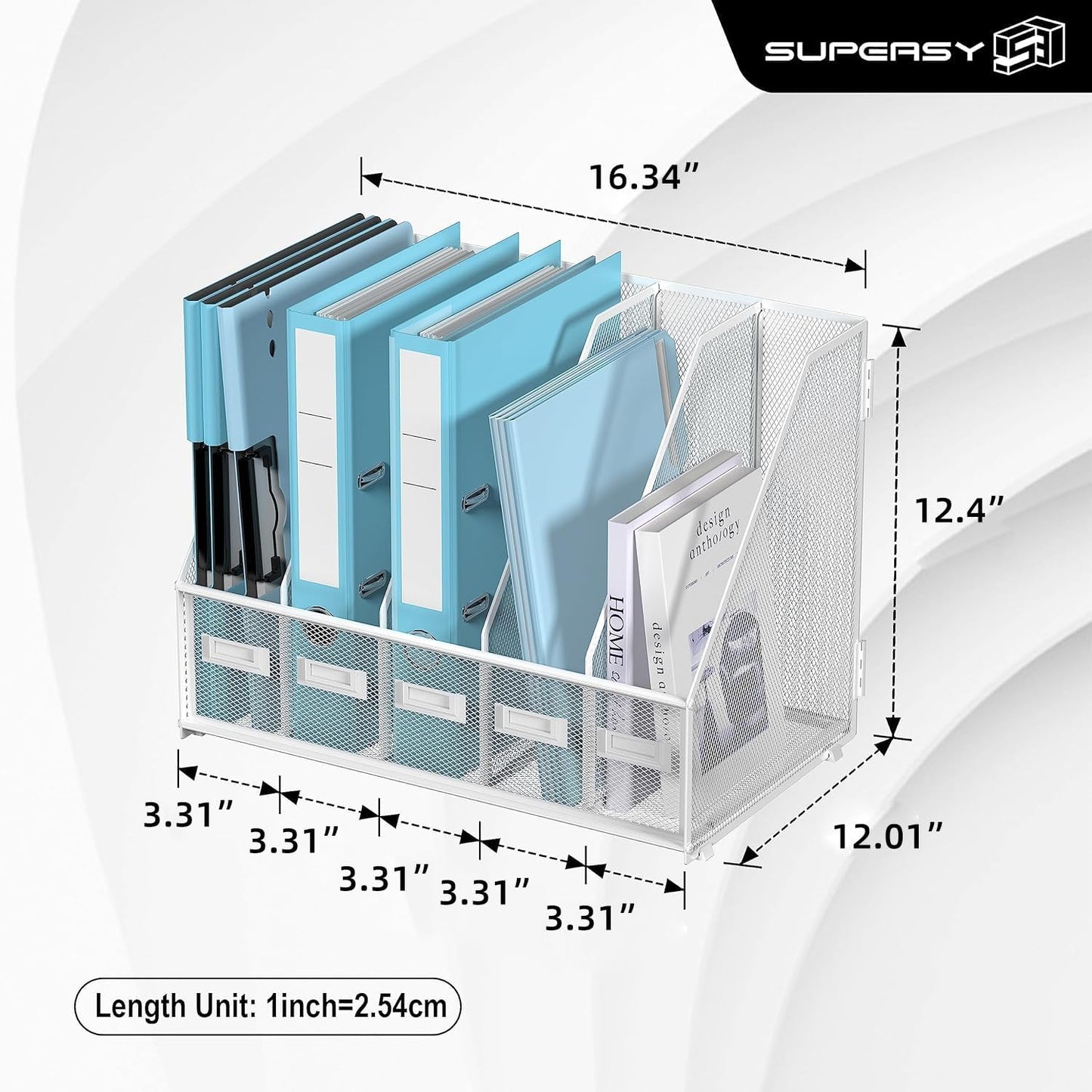 SUPEASY Desk Organizers Metal Desk Magazine File Holder with 5 Vertical Compartments Rack File Organizer for Office Desktop, Classroom, Home Workspace, Black