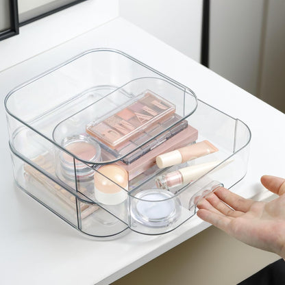 Set of 2 Stackable Storage Drawers - 6.7" Clear Plastic Drawer Storage, Acrylic Makeup Organizer, Desk Counter Cabinet Office Organizer, Bathroom Organizers and Storage (Modern/Set of 2)