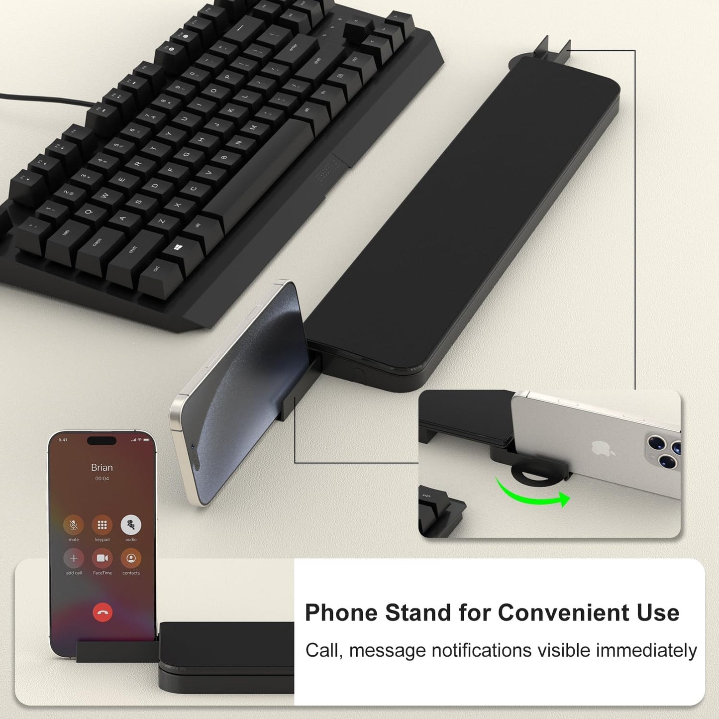 VICHYIE Keyboard Wrist Rest with Cleaner Kit, Wrist Pad for Tenkeyless Keyboard, Typing Pain Relief, Multi-Functional Cleaning Kit for Earbuds, Phones, Desk Accessories for Home & Office (Black)