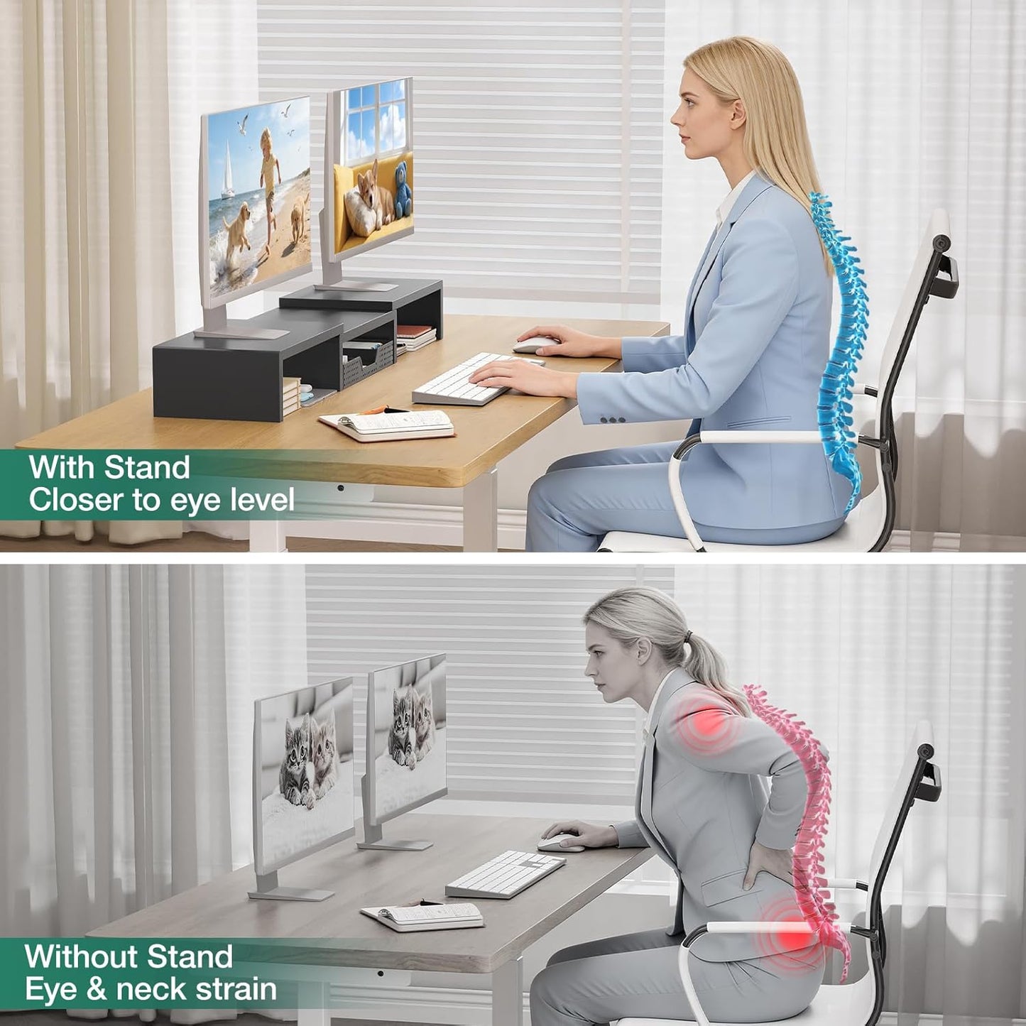 OPNICE Dual Monitor Stand Riser with Drawer and 2 Pen Holders, Desk Organizer for Office Supplies, Computer Monitor Stand for Desk, Workspace Desk Accessories for Home Office, Black
