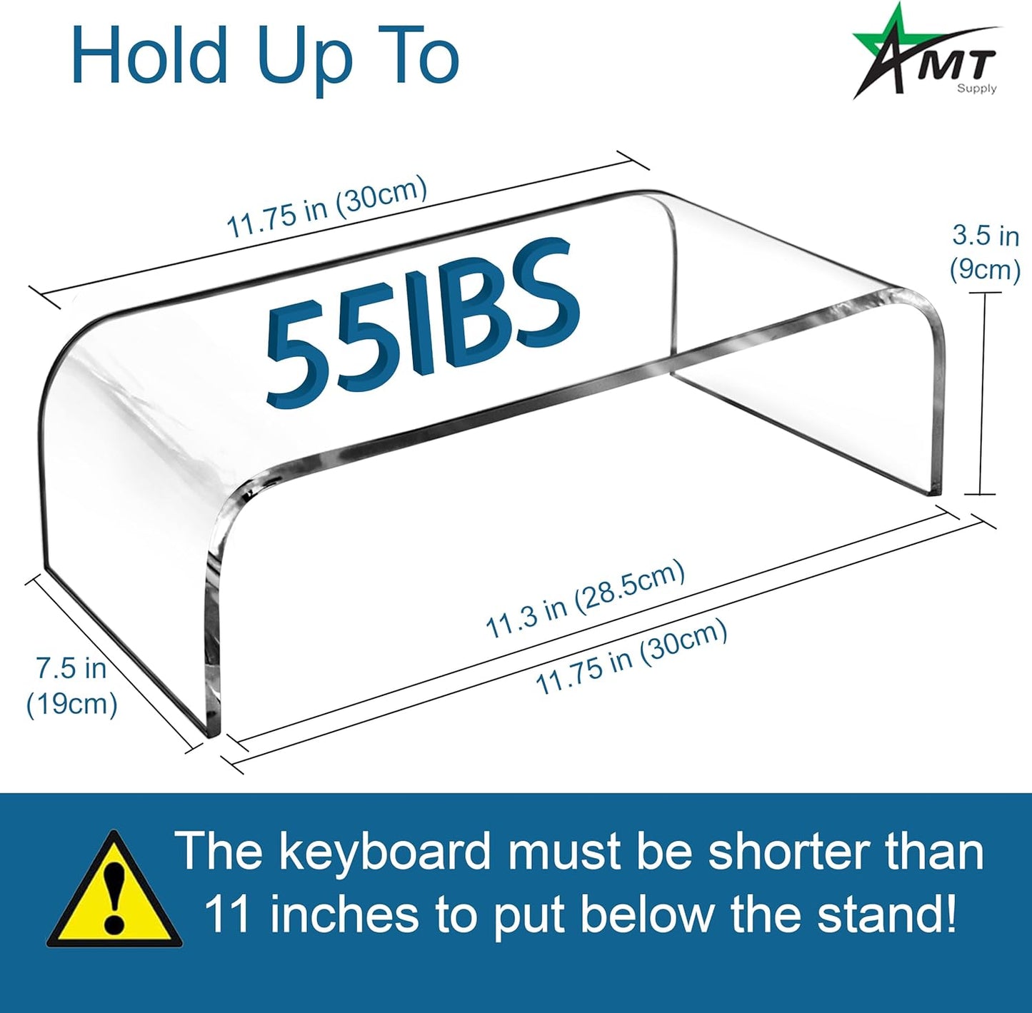 AMT Premium Acrylic Clear Monitor Riser Laptop/PC/Multimedia Monitor Stand for Home Office