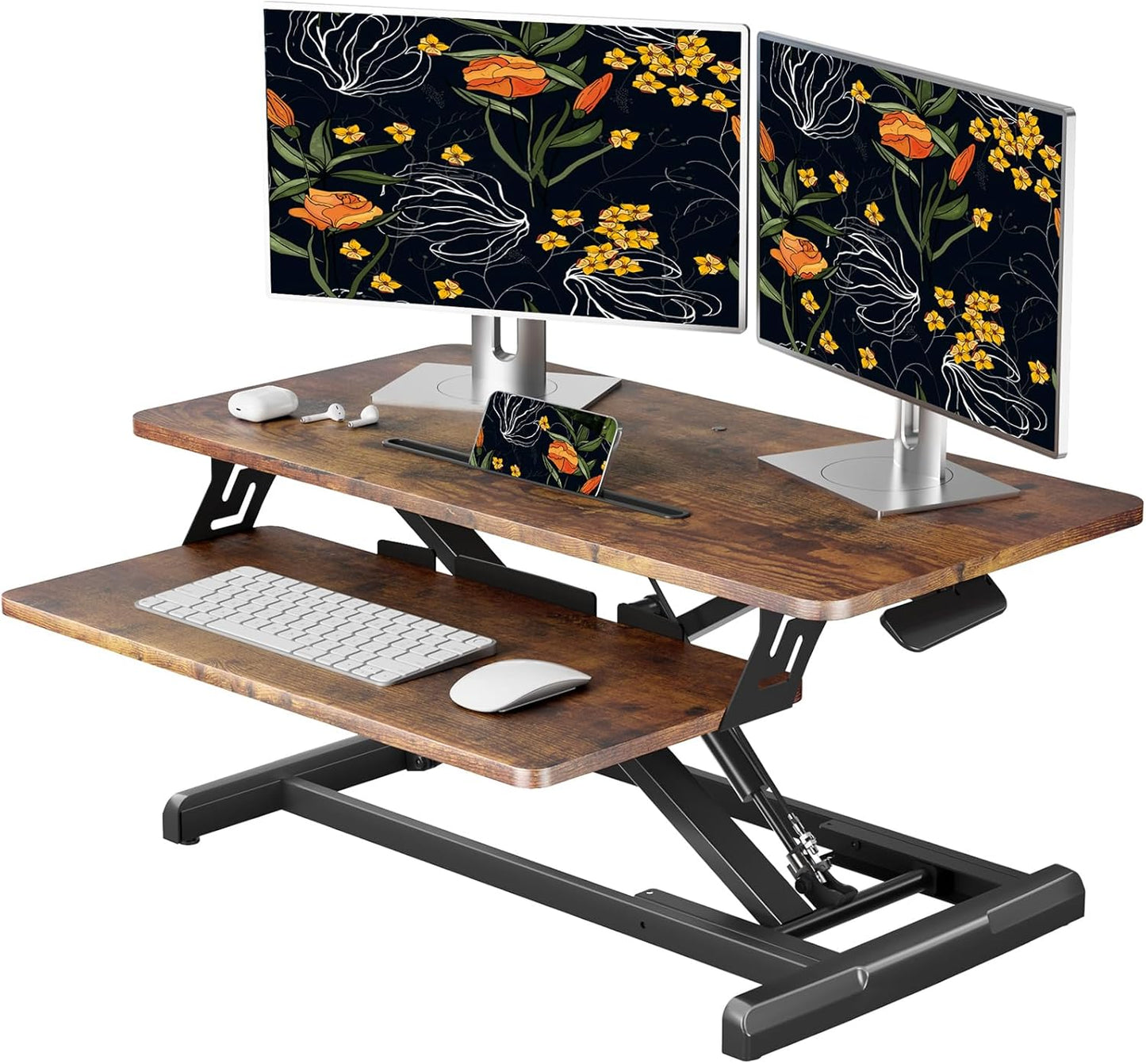 JOY worker Standing Desk Converter, 32" Wide Height Adjustable Sit Stand Up Desk Riser with Keyboard Tray, Desktop Workstation Riser for Home Office Computer Laptop, Particle Board, White