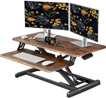 JOY worker Standing Desk Converter, 32" Wide Height Adjustable Sit Stand Up Desk Riser with Keyboard Tray, Desktop Workstation Riser for Home Office Computer Laptop, Particle Board, White