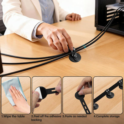 12Pcs Under Desk Cable Management, 2026 New Silicone Adjustable Cable Management Clips for Under-Office Desks Wire Holders, Self Adhesive Sticky-Back Cable Clips