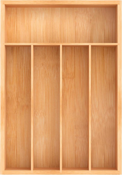 Unibambou Bamboo Utensil Drawer Organizer, Silverware Tray Organizer, Kitchen Drawer Organizer for Flatware Cutlery, (Natural, 3 Slots)
