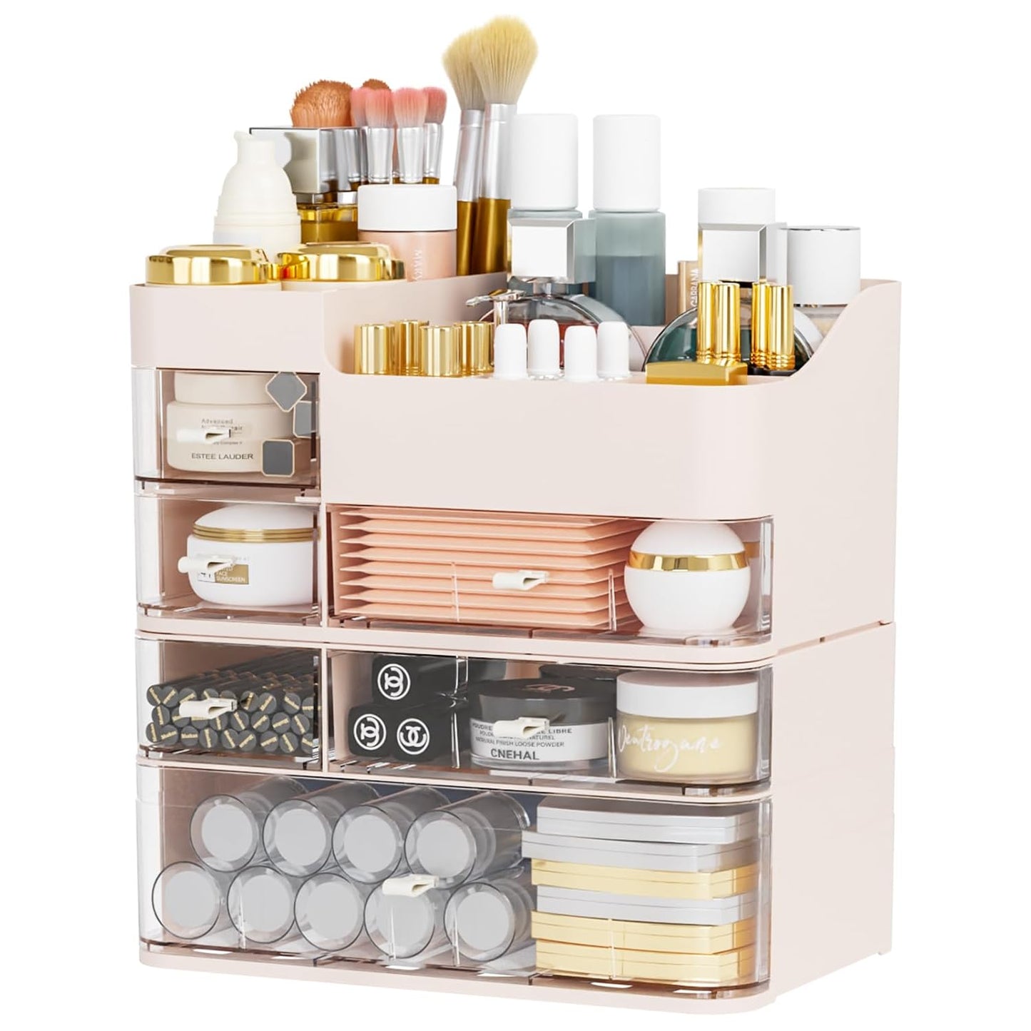 White Makeup Organizer With Drawers,Large Skincare Organizers for Countertop,Desk,Dresser,Plastic Bathroom Counter Organizer for Brush,Palettes,Perfume,Beauty Products Organization,Skin Care Storage