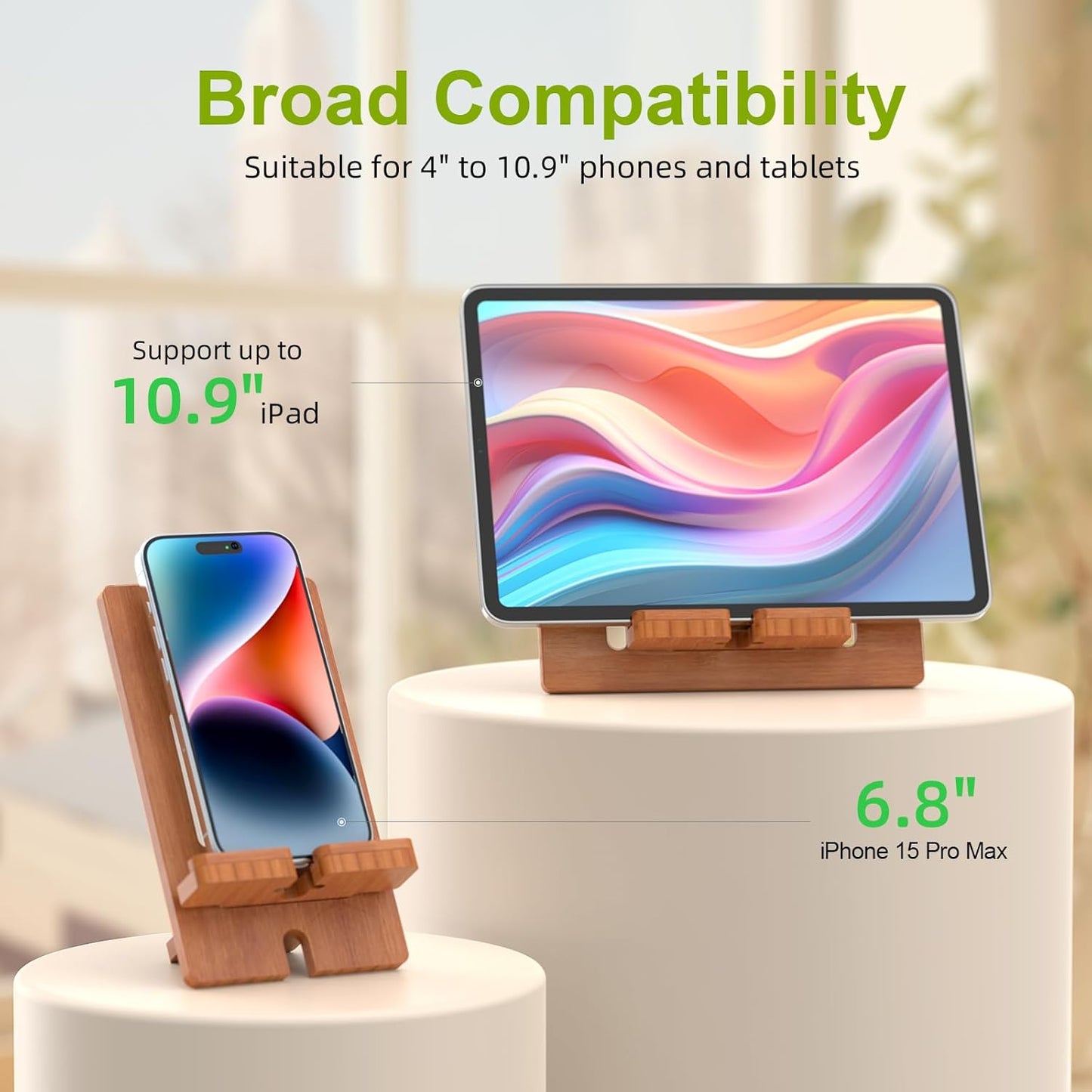 Pezin & Hulin Cell Phone Tablet Stand, Bamboo Wooden Smart Phone Desktop Charging Dock Holder Compatible with Pad, 8 Plus X XS Max XR, All Android Cellphone, Tablet - 1 Pack