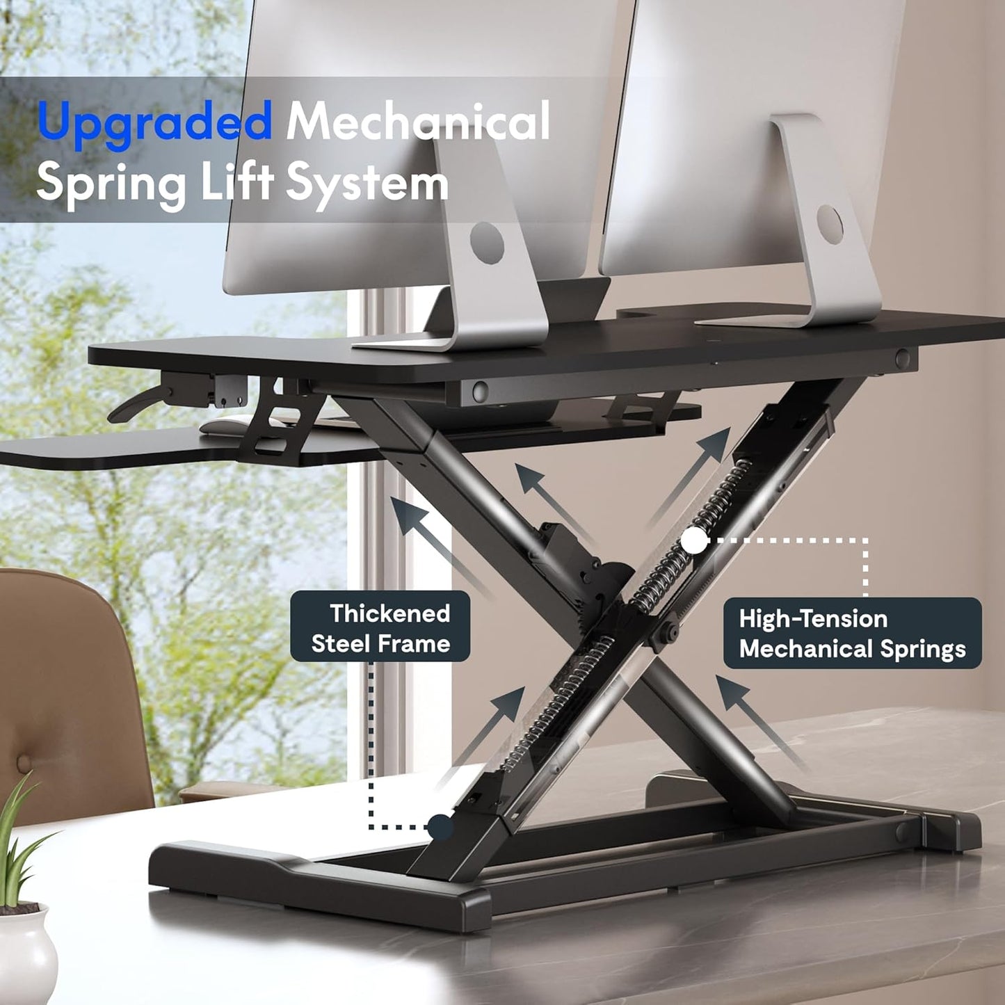 FLEXISPOT Standing Desk Converter 28" Desk Riser for Small Spaces, Compact Desktop Riser Sit Stand Computer Workstation, Stand Up Desk Converter for Laptop & Single Monitor, Black