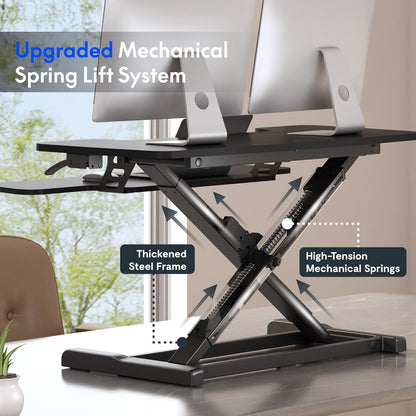 FLEXISPOT Standing Desk Converter 28" Desk Riser for Small Spaces, Compact Desktop Riser Sit Stand Computer Workstation, Stand Up Desk Converter for Laptop & Single Monitor, Black
