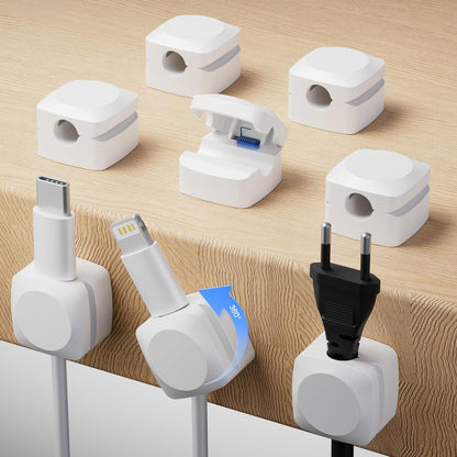 Rotatable Cord Organizer, Enhanced Spring Cable Clips, Strong Adhesive Cable Management, Desk Cord Holder for Nightstand, Office Accessories and Car (4 White + 4 Black)