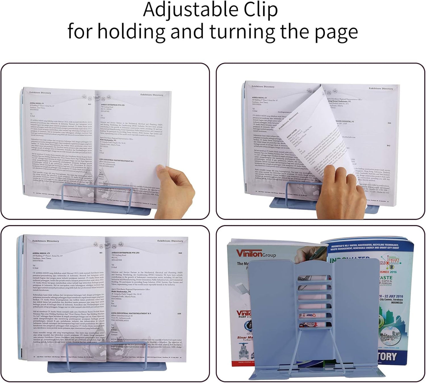 Blizzow Desk Book Stand Holder - Hands Free, Adjustable Metal Stand, Lightweight Foldable Portable - Cookbook, Tablet, Music Book, Documents (Light Blue)