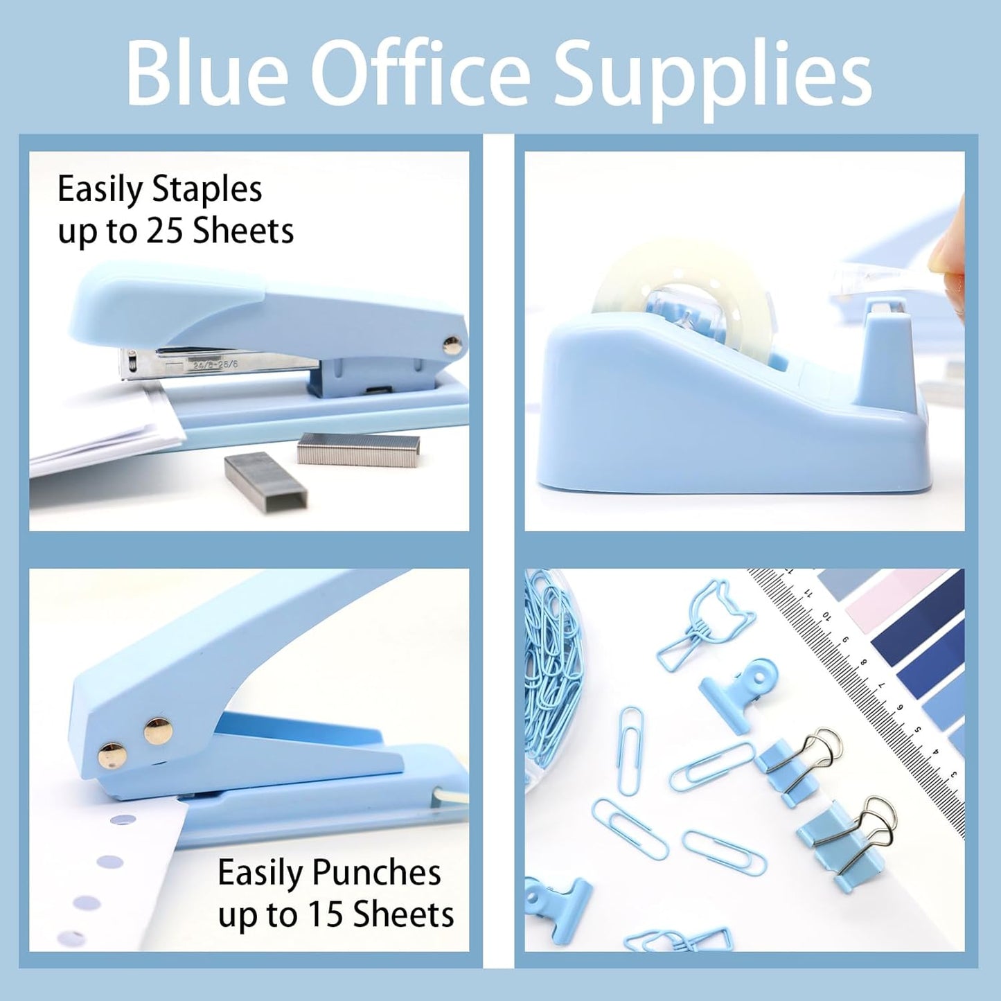Gold Office Supplies,UPIHO Gold Desk Accessories,Stapler and Tape Dispenser Set with Large Stapler,Tape Dispenser, Staple Remover, Staples, Clips,Scissor,Pen and Sticky Notes,Gifts for Office Clerks