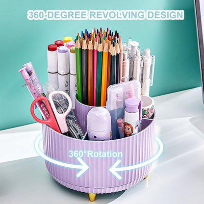 Cayxenful Pencil Holder For Desk,5 Slots 360°Degree Rotating Desk Organizers And Accessories,Desktop Storage Stationery Supplies Organizer, Cute Pencil Cup Pot For Office, School, Home (B-White)