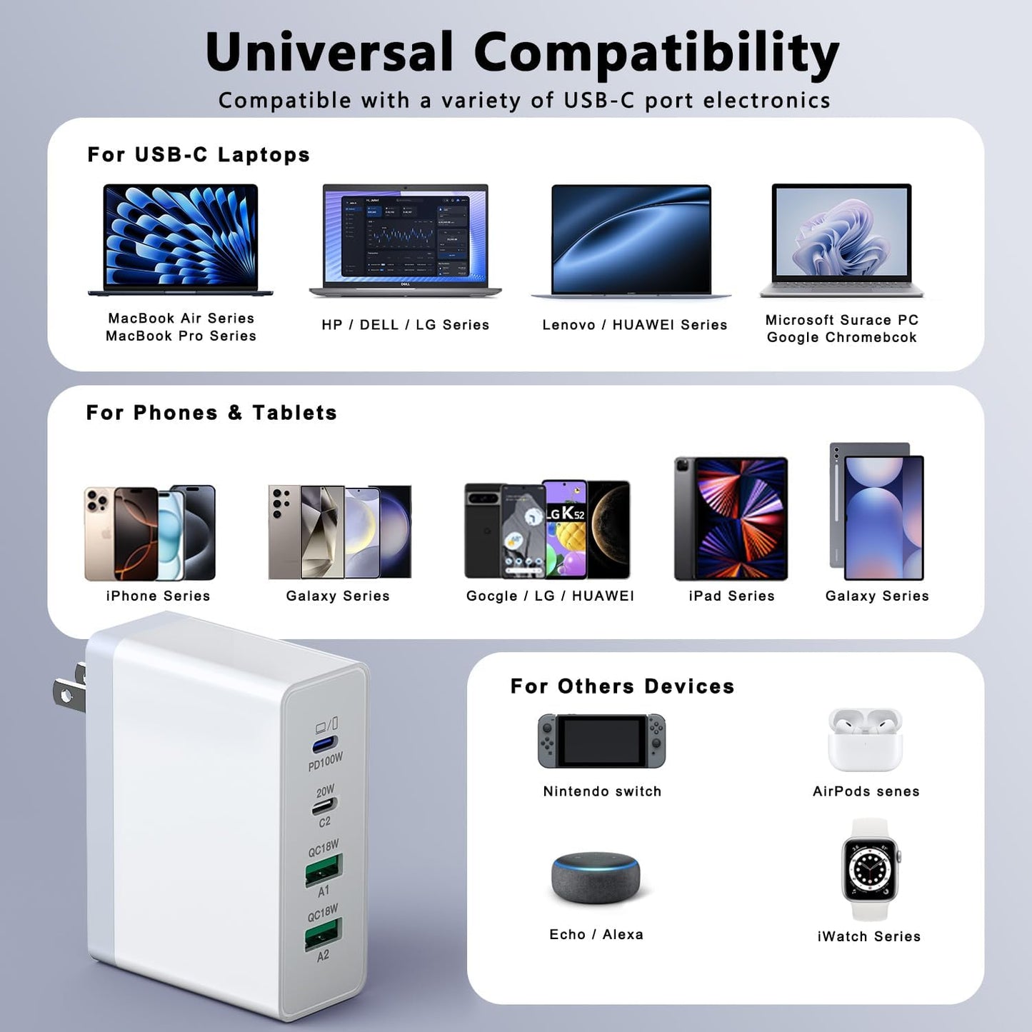 USB C Charger,10 Ports USB Charging Station with 6 Ports USB-C, Desktop 50W Multi Ports Charger Compatible with iPhone 12/13/14/15/16/Galaxy S22/S23/S24/S25/Tablet/Watch/Headphones