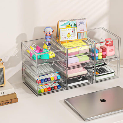 caktraie Versatile Acrylic Makeup Organizer, Drawer Organizer - Transparent Desktop Storage for Cosmetics, Office Supplies & More - Clear Organizer for Home & Office Use