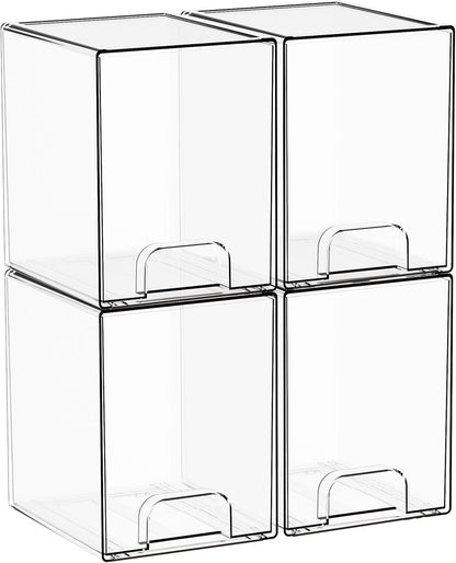 Yieach Clear Stackable Storage Drawers - Set of 6 - Acrylic Drawers,Bathroom Organizer Bin and Plastic Makeup Organizer,Clear Stacking Brightroom Storage Boxes for Vanity,Cabinet,Pantry Organization