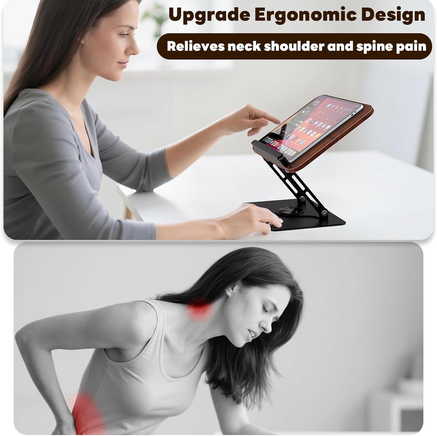 Abiglifty Book Stand for Reading,Adjustable Book Holder with 360° Rotating Base,Foldable Book Holder Stand for Cookbook,Textbook,Tablets, Laptops (Dark Wood)