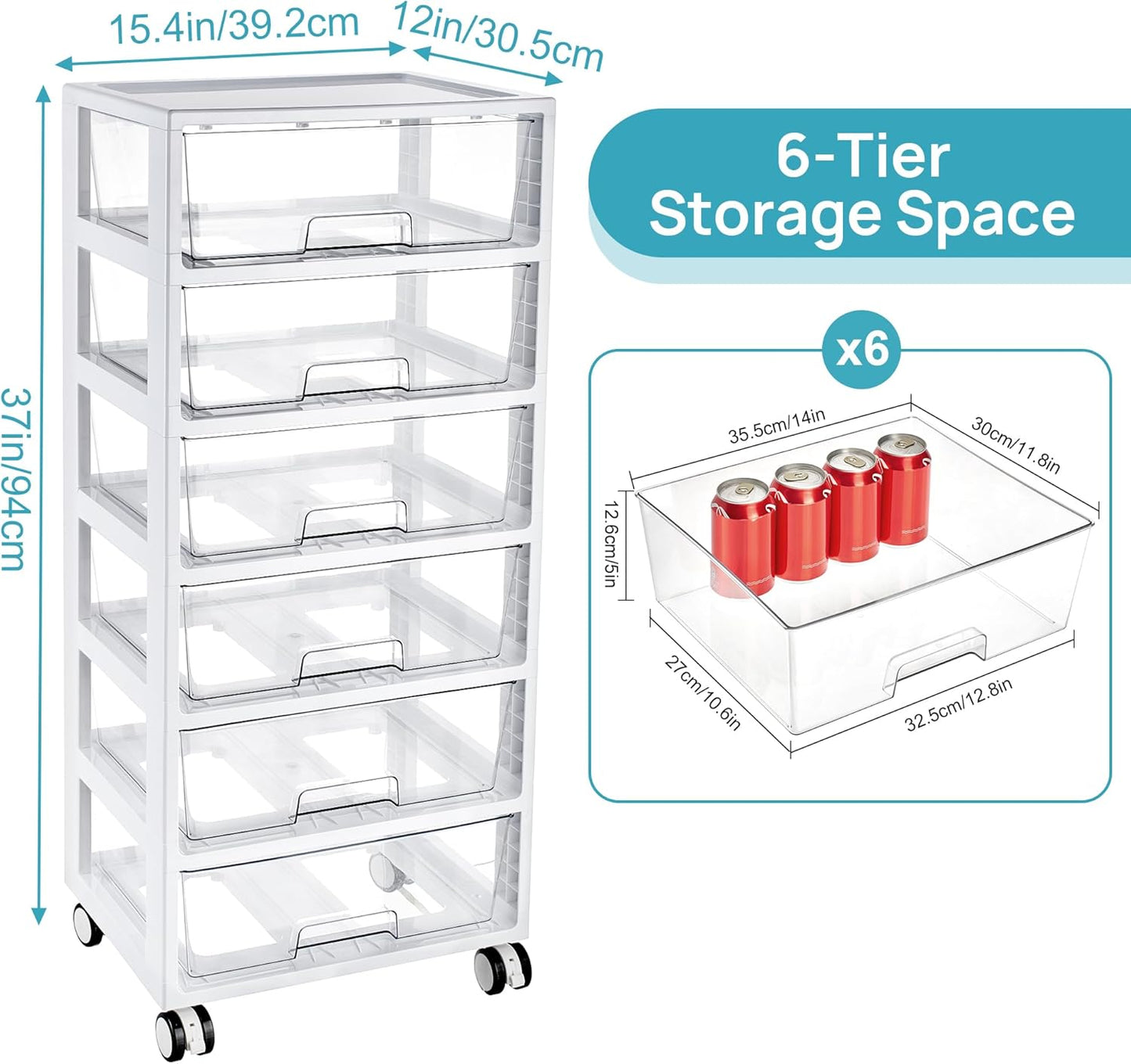 Vtopmart Plastic Drawer Storage Rolling Cart with Wheels, 4-Tier Drawer Organizer for Art Crafts Supplies, Home Office Supplies, Toys, Under Desk Storage for Office, Craft Room, Bedroom, Classroom
