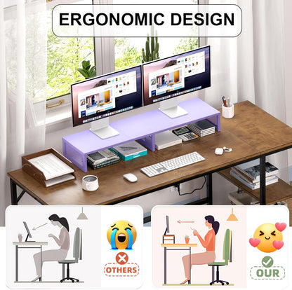 Dual Computer Monitor Stand Riser, Desk Organizers and Accessories, Printer & TV Stand, Desk Shelf, Office Desk Accessories & Desktop Workspace Organizer for Office Supplies, Black