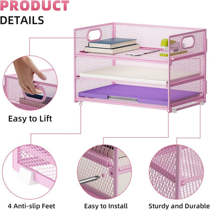 Marbrasse 3 Tier Paper Organizer Letter Tray, Mesh File Organizer with Handle, Paper Sorter Desk Organizer for Home Office Supplies