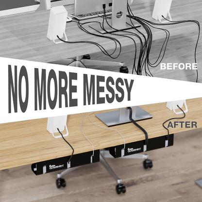 Under Desk Cable Management Tray, 2 Pack 16 Inch Black Metal Cord Organizer, No Drill Adhesive or Screw Mount for Glass/Marble/Office/Gaming Desk, Black