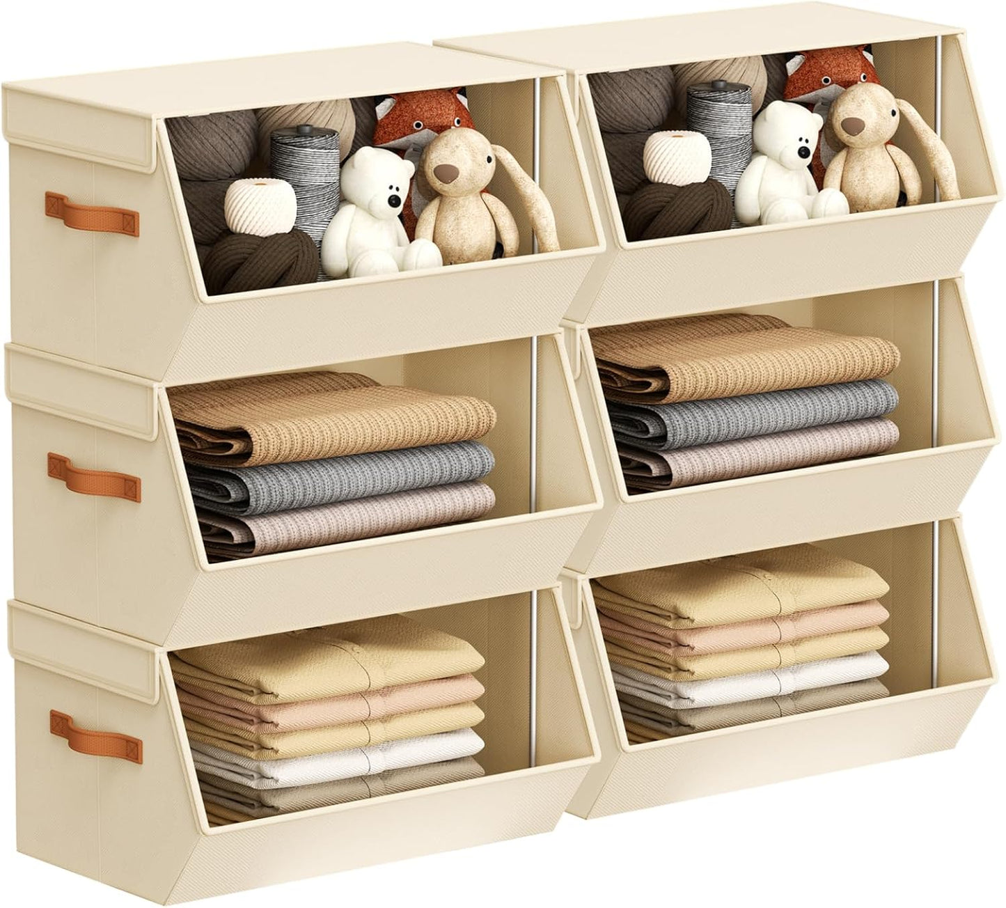 Stackable Closet Organizers and Storage Bins, Open Front Closet Shelf Organizer System With Steel Frame, Clothes Storage Basket Fabric, Collapsible Closet Drawers for Wardrobe, Nursery ,Toy, 4 Pack