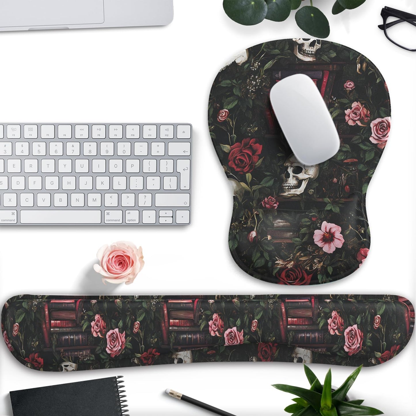 Ghost Book Mousepad with Wrist Rest Halloween Computer Keyboard Mouse Pad Black Cute, Mouse Pad with Wrist Rest for Computer Keyboard, 2 In1 Mousepad with Wrist Support Easy Typing&Relieve Wrist Pai
