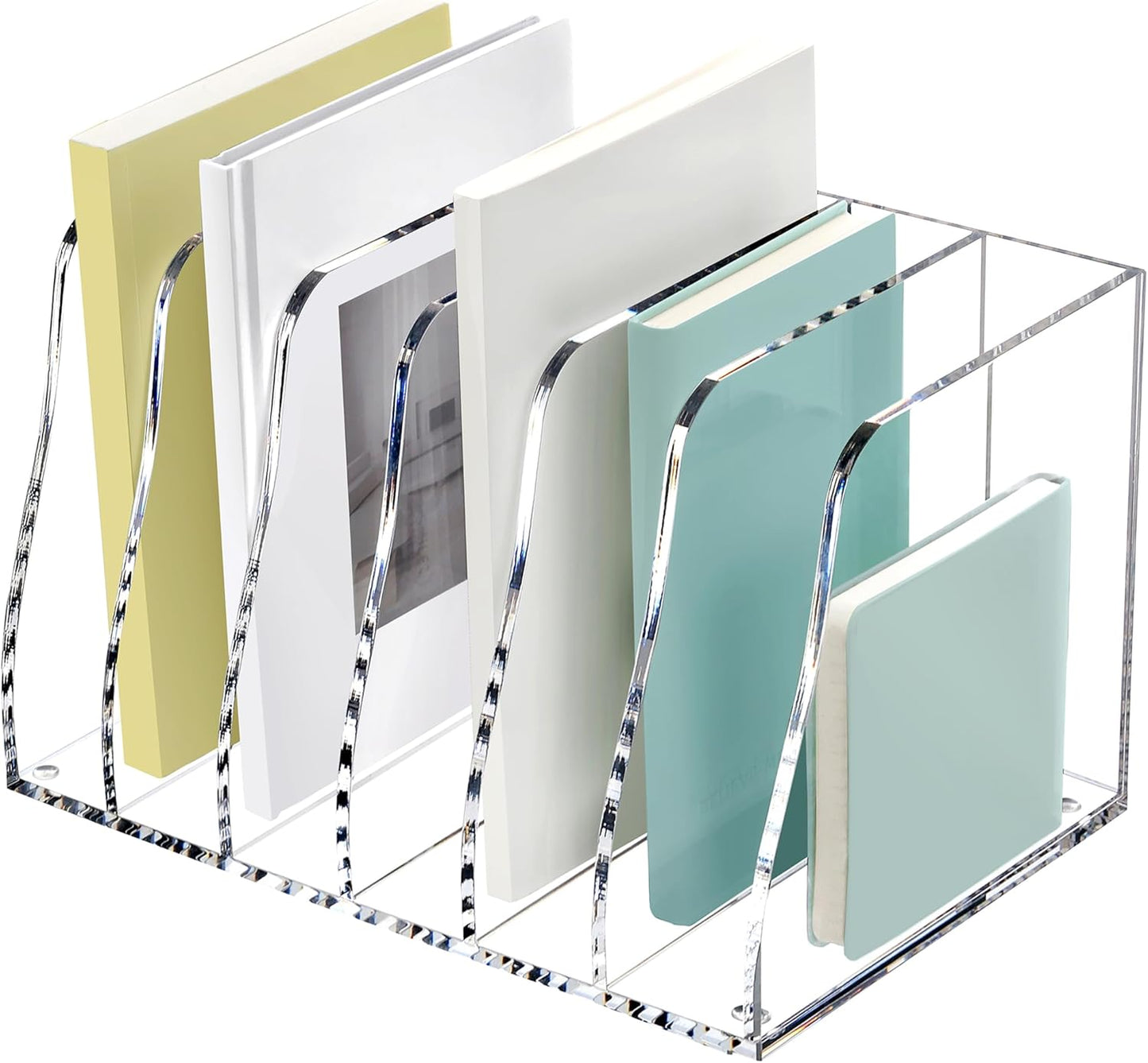 SANRUI Acrylic Magazine Holder Desk Organizer Workspace Sorters，Clear Bookend File Sorter Holder，Folder Rack, Office Accessories Organization Storage with 3 Vertical Compartments
