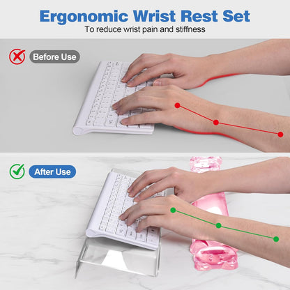 16.9inch Computer Keyboard Stand for Desktop, Gel Keyboard Wrist Rest Set for Ergonomic Typing, Comfort & Support for Office, Work, Gaming (Cute White Bear)