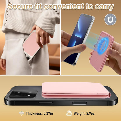 Magnetic Phone Stand, Compatible with All Smartphones 17/16/15/14/13/12 Series, Slim PU Leather Desk Stand with Angle Adjustment, Portable & Includes 1 Strong Magnetic Ring for Any Phone(Pink)