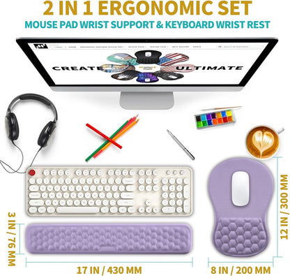 Hokafenle 2 in 1 Ergonomic Mouse Pad Wrist Support & Wrist Rest for Computer Keyboard Set, with Relieve Carpal Tunnel Pain Massage Bulge and Full Memory Gel Design (2In1 Set, Light Green)